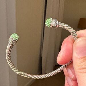 Elegant Silver and Green Cable Bracelet